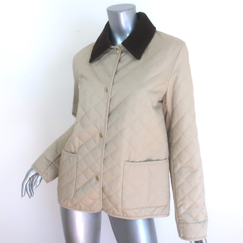 Nili Lotan Adaline Quilted Barn Jacket Beige Cotton &amp; Brown Corduroy Size Small