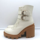 Gucci Kensington GG Supreme Crystal Buckle Boots Cream Canvas & Leather Size 38