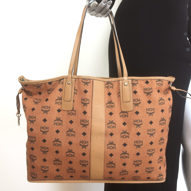 MCM x Patricia Field Liz Reversible Large Tote Olive/Brown Canvas Shoulder Bag