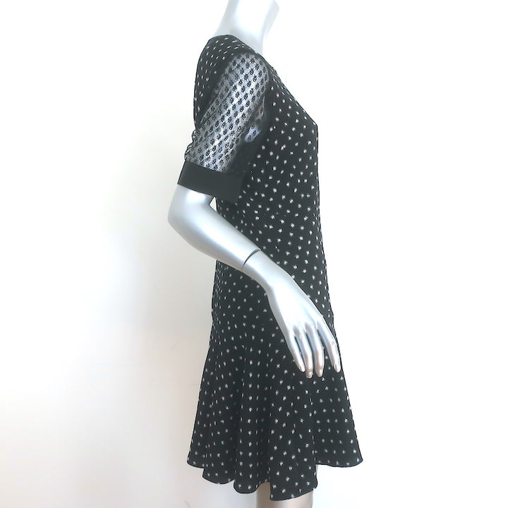 Rebecca Taylor Lace-Sleeve Mini Dress Black Polka Dot Print Crepe Size 8