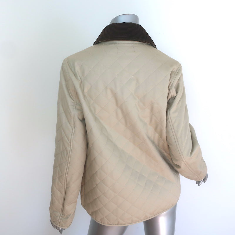 Nili Lotan Adaline Quilted Barn Jacket Beige Cotton &amp; Brown Corduroy Size Small