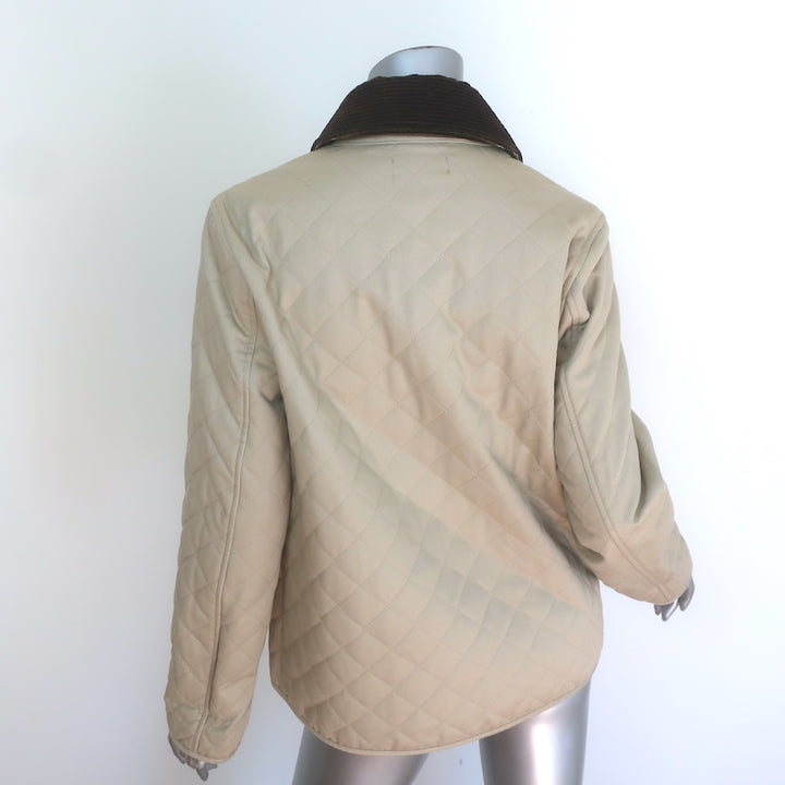 Nili Lotan Adaline Quilted Barn Jacket Beige Cotton &amp; Brown Corduroy Size Small