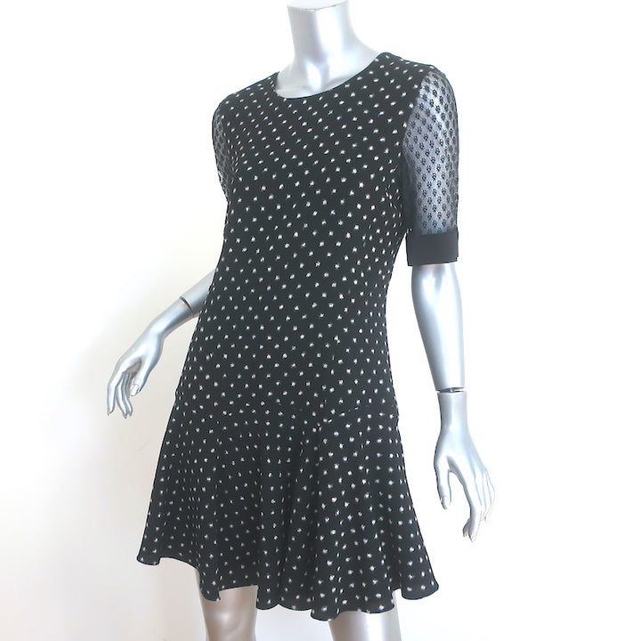 Rebecca Taylor Lace-Sleeve Mini Dress Black Polka Dot Print Crepe Size 8