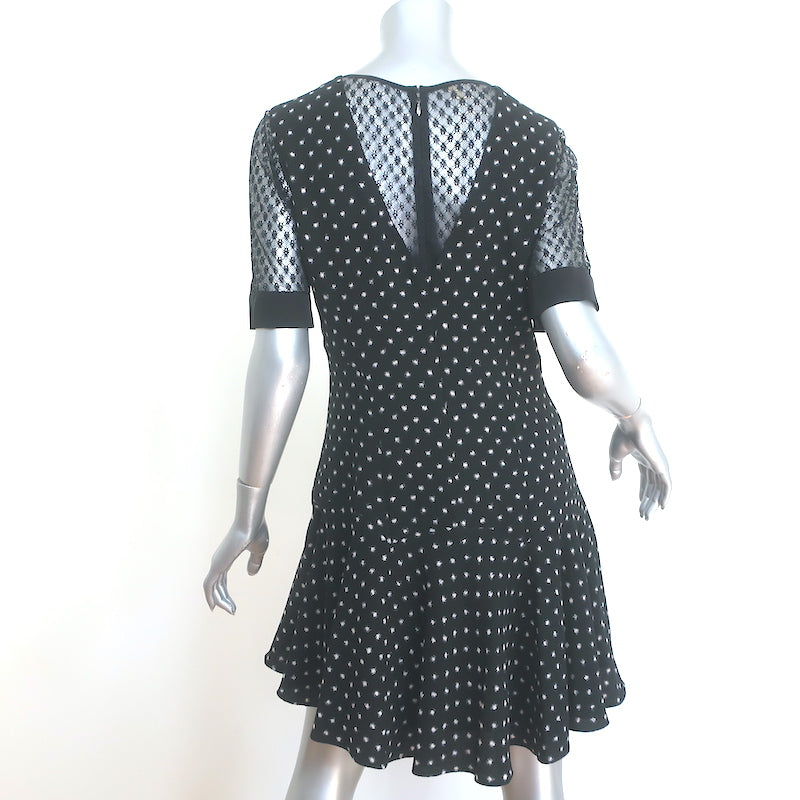 Rebecca Taylor Lace-Sleeve Mini Dress Black Polka Dot Print Crepe Size 8