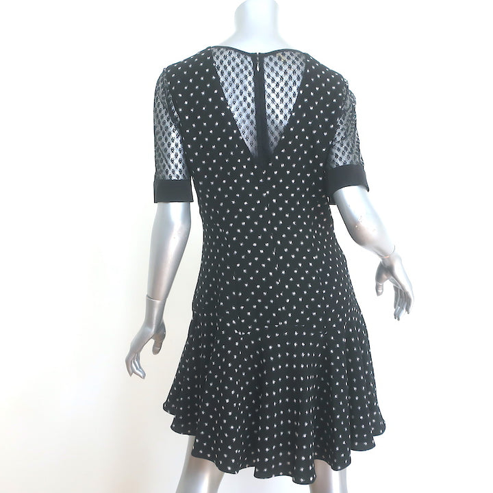 Rebecca Taylor Lace-Sleeve Mini Dress Black Polka Dot Print Crepe Size 8