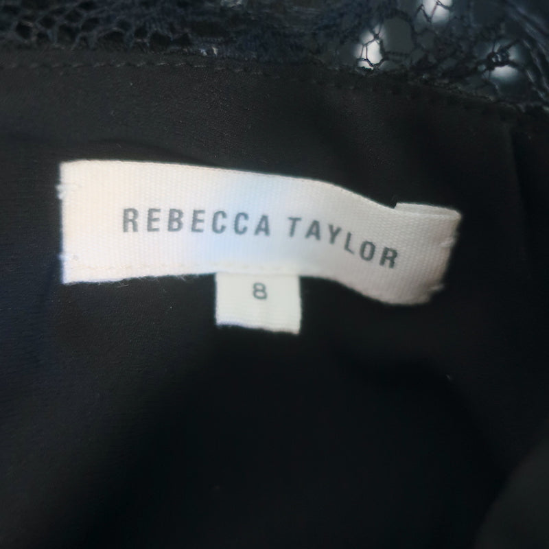 Rebecca Taylor Lace-Sleeve Mini Dress Black Polka Dot Print Crepe Size 8