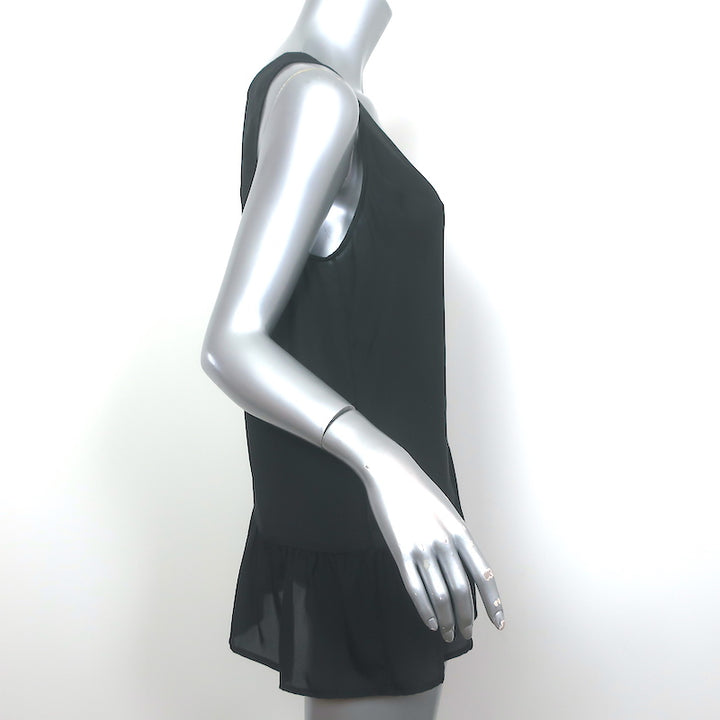 THE GREAT Ruffle Hem Tank Top Black Silk Size 2 Sleeveless V-Neck Blouse