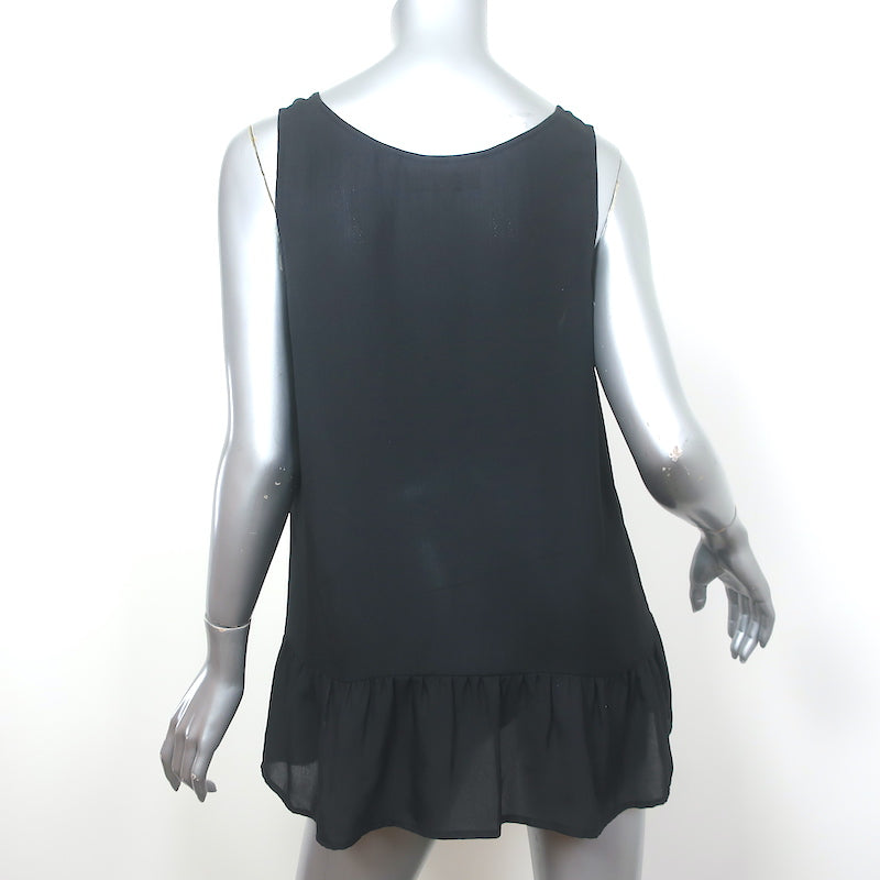 THE GREAT Ruffle Hem Tank Top Black Silk Size 2 Sleeveless V-Neck Blouse