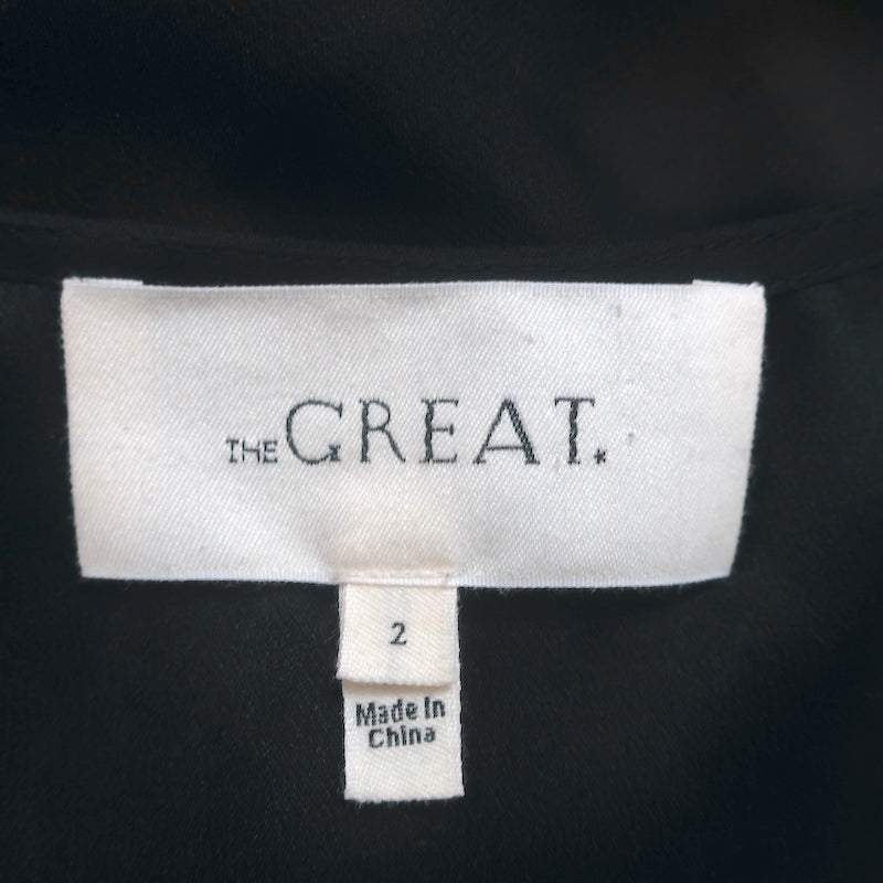 THE GREAT Ruffle Hem Tank Top Black Silk Size 2 Sleeveless V-Neck Blouse