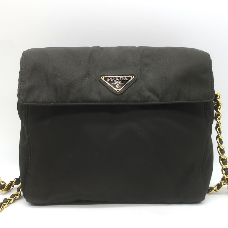 Prada Tessuto Nylon Catena Chain-Strap Flap Crossbody Bag Very Dark Brown