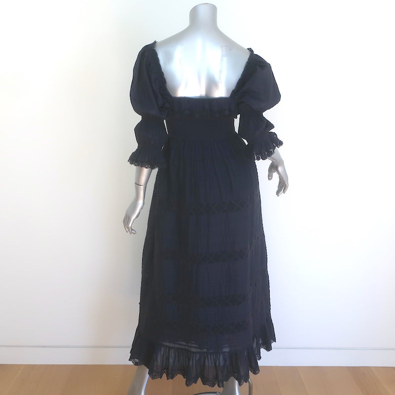 Doen Izabel Puff Sleeve Midi Dress Navy-Black Cotton Size Extra Extra Small