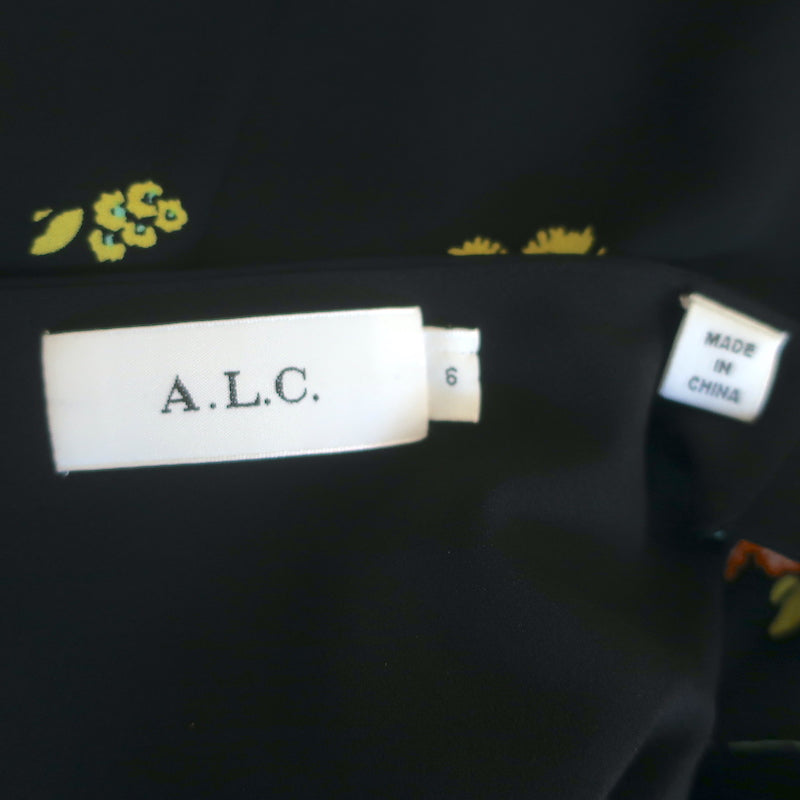 A.L.C. Serena Mini Dress Black Floral Print Silk Size 6