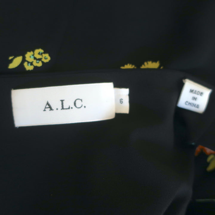 A.L.C. Serena Mini Dress Black Floral Print Silk Size 6