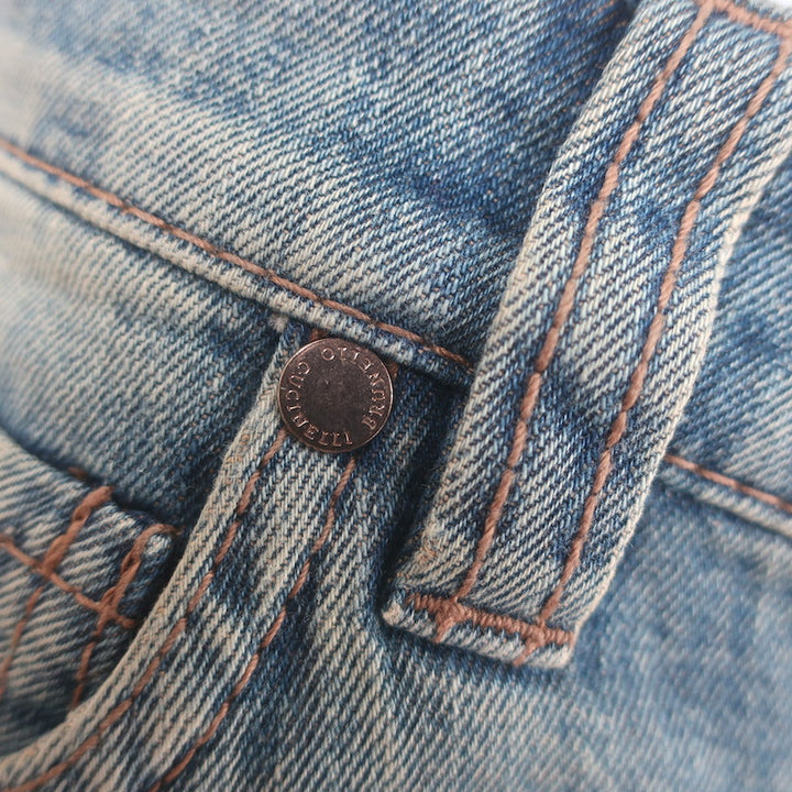Brunello Cucinelli Boyish Fit Low Slung Tapered Jeans Faded Blue Size US 4