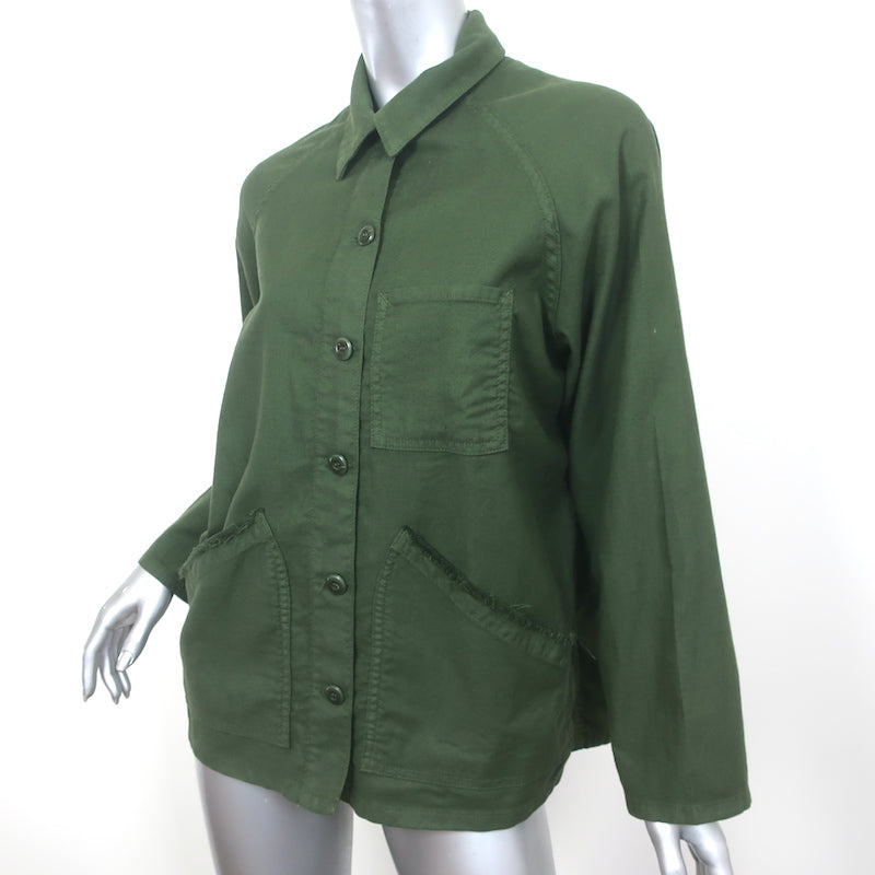 THE GREAT Frayed Army Jacket Dark Olive Size 1