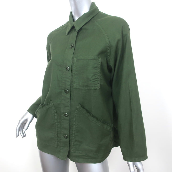 THE GREAT Frayed Army Jacket Dark Olive Size 1