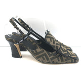 Fendi FFreedom Slingback Pumps Tobacco Zucca Canvas Size 38
