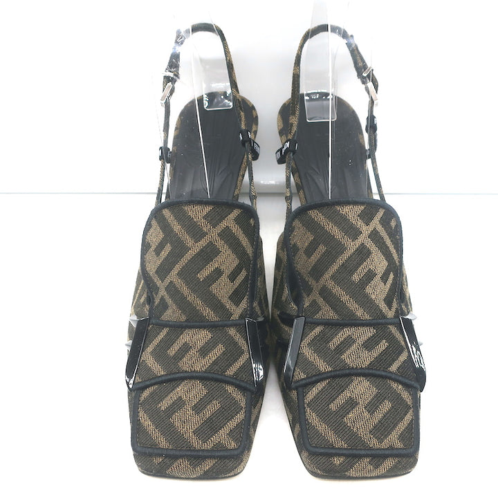 Fendi FFreedom Slingback Pumps Tobacco Zucca Canvas Size 38