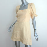 Reformation Evianna Puff Sleeve Mini Dress Pale Yellow Linen Size 6