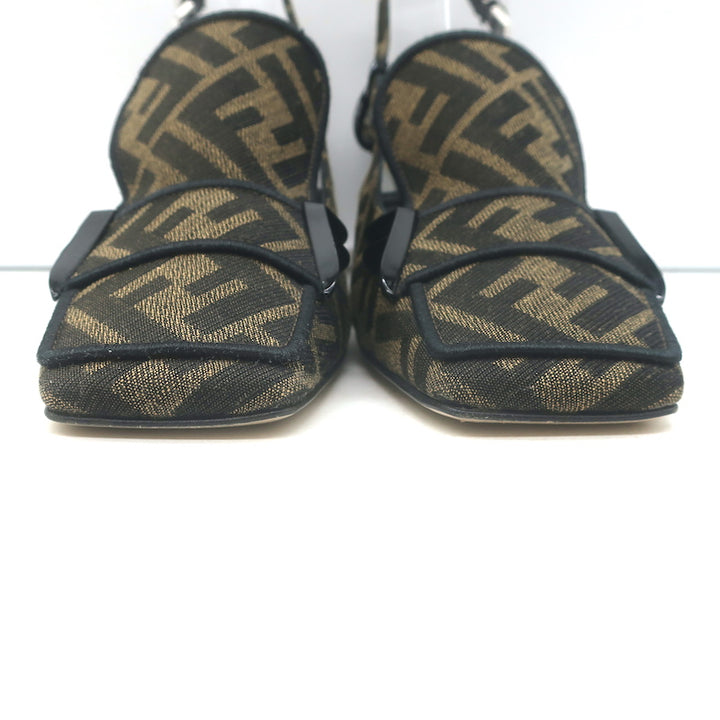 Fendi FFreedom Slingback Pumps Tobacco Zucca Canvas Size 38