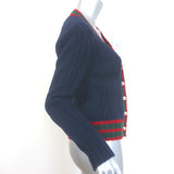 Gucci Bee-Embroidered Cardigan Navy Wool Ribbed Knit Size Small V-Neck Sweater