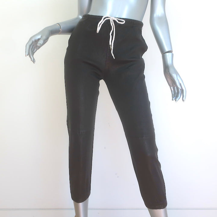 SPRWMN Leather Drawstring Joggers Dark Brown Size Extra Small