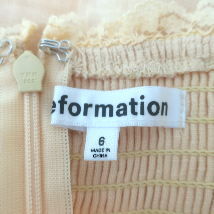 Reformation Evianna Puff Sleeve Mini Dress Pale Yellow Linen Size 6