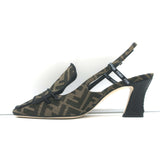 Fendi FFreedom Slingback Pumps Tobacco Zucca Canvas Size 38