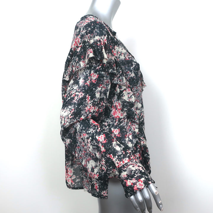 Isabel Marant Etoile Ruffle Blouse Jelby Black/Multi Printed Crepe Size 38