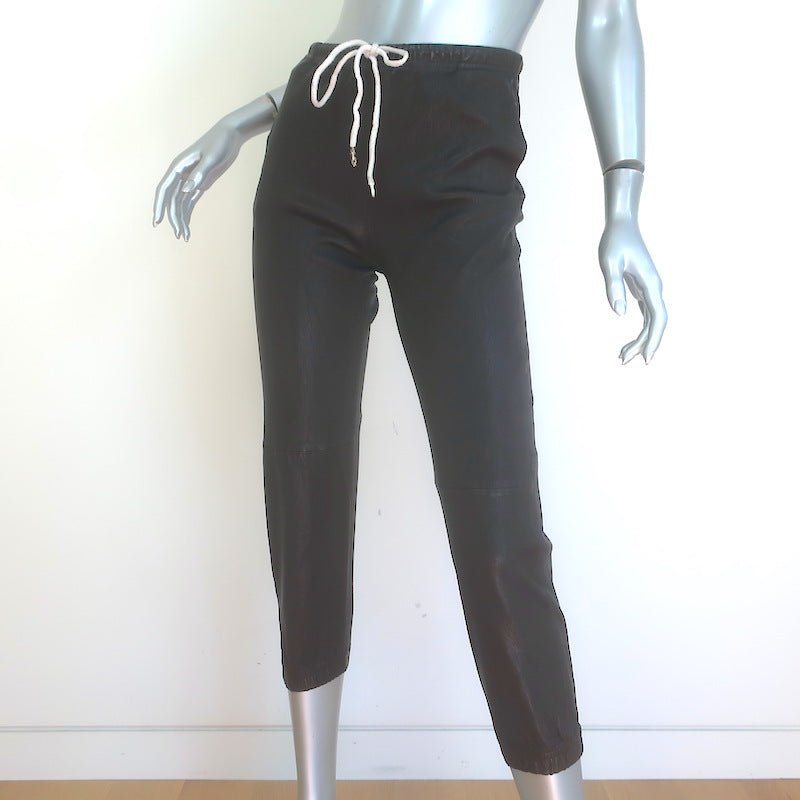 SPRWMN Leather Drawstring Joggers Dark Brown Size Extra Small