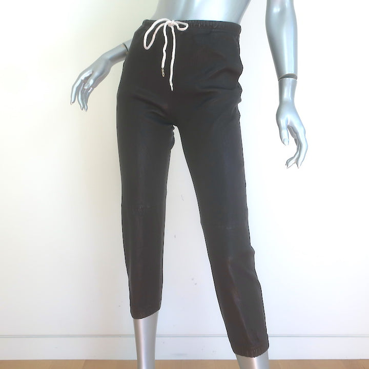 SPRWMN Leather Drawstring Joggers Dark Brown Size Extra Small