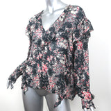 Isabel Marant Etoile Ruffle Blouse Jelby Black/Multi Printed Crepe Size 38