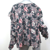 Isabel Marant Etoile Ruffle Blouse Jelby Black/Multi Printed Crepe Size 38