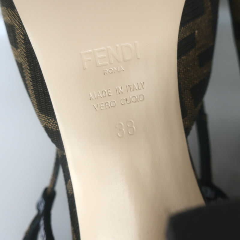 Fendi FFreedom Slingback Pumps Tobacco Zucca Canvas Size 38