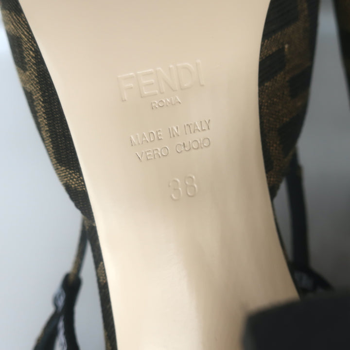 Fendi FFreedom Slingback Pumps Tobacco Zucca Canvas Size 38