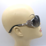 Bvlgari Crystal-Embellished Shield Sunglasses Black/Silver 6039-B 102/8G