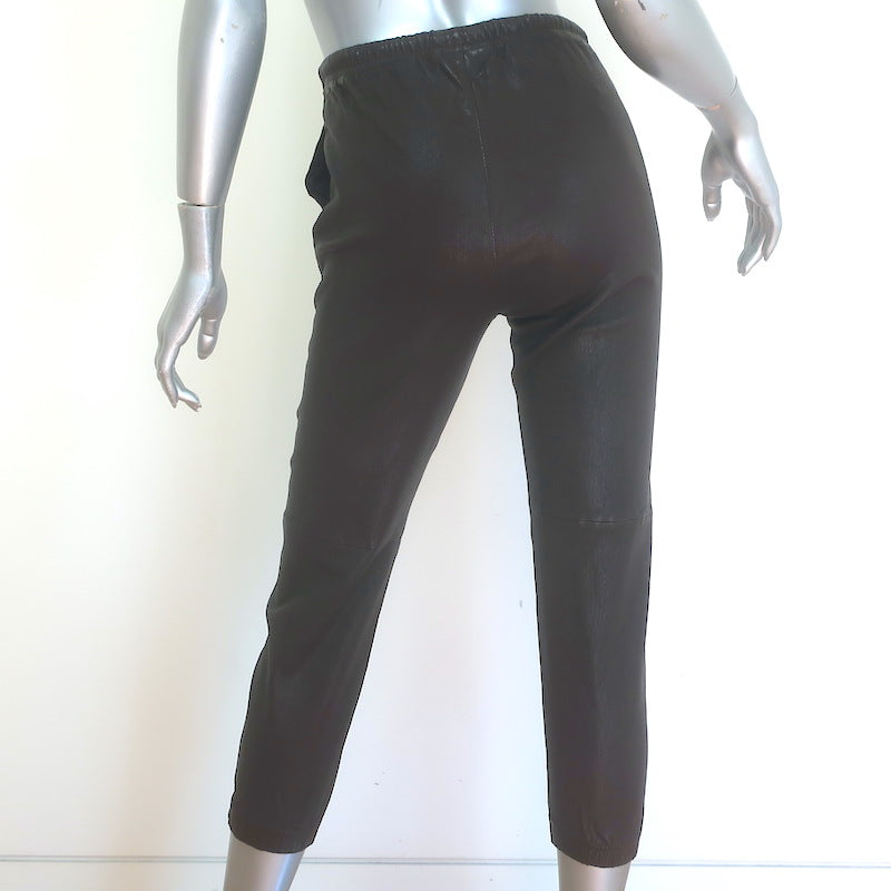 SPRWMN Leather Drawstring Joggers Dark Brown Size Extra Small