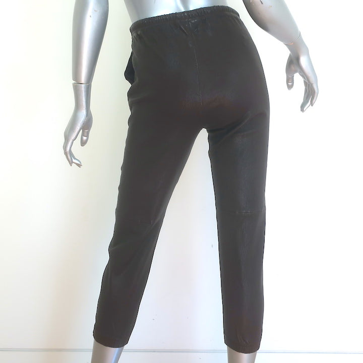 SPRWMN Leather Drawstring Joggers Dark Brown Size Extra Small