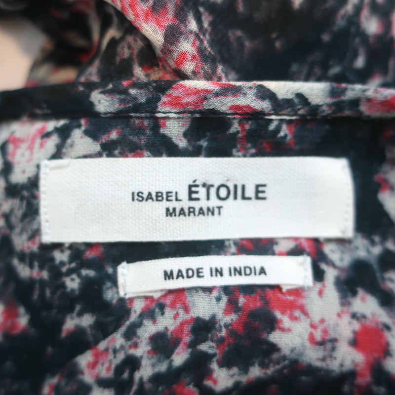 Isabel Marant Etoile Ruffle Blouse Jelby Black/Multi Printed Crepe Size 38