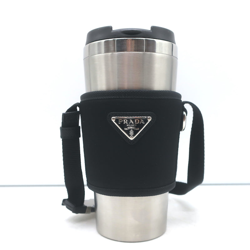 Prada Re-Nylon &amp; Stainless Steel Travel Mug Set Black/Silver 450ml NEW