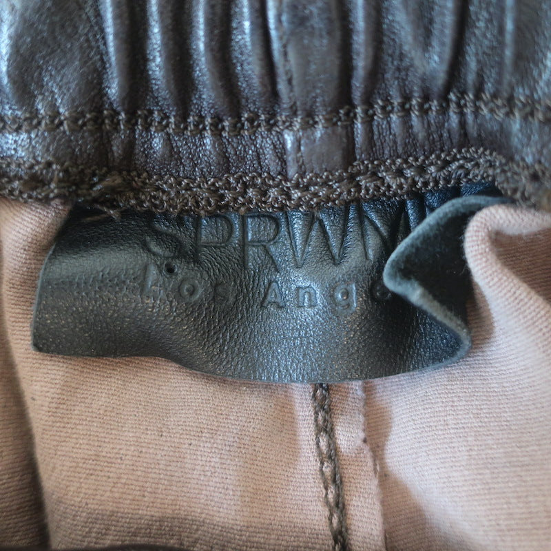 SPRWMN Leather Drawstring Joggers Dark Brown Size Extra Small