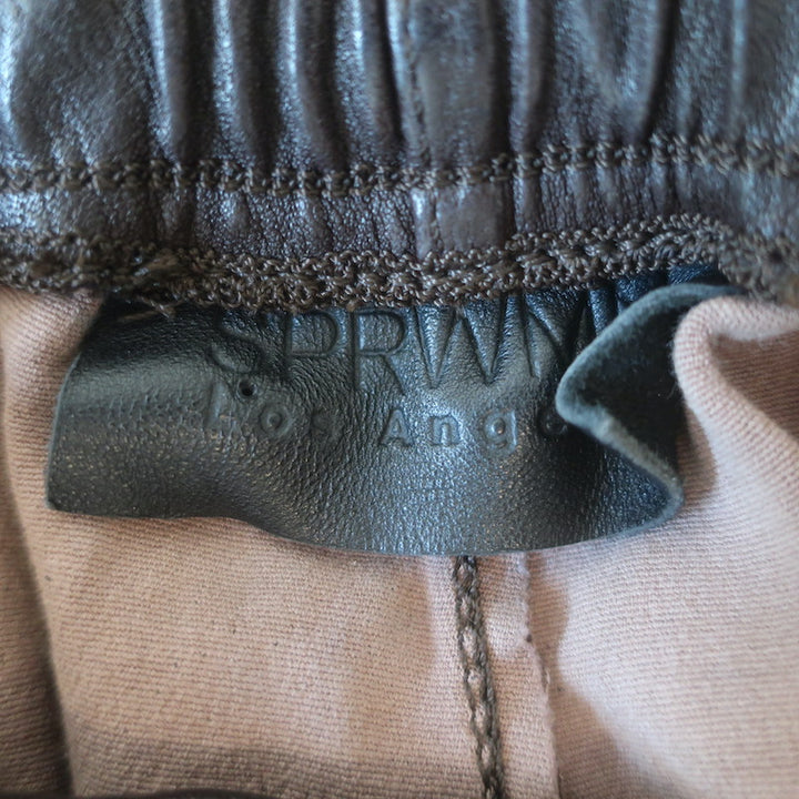 SPRWMN Leather Drawstring Joggers Dark Brown Size Extra Small