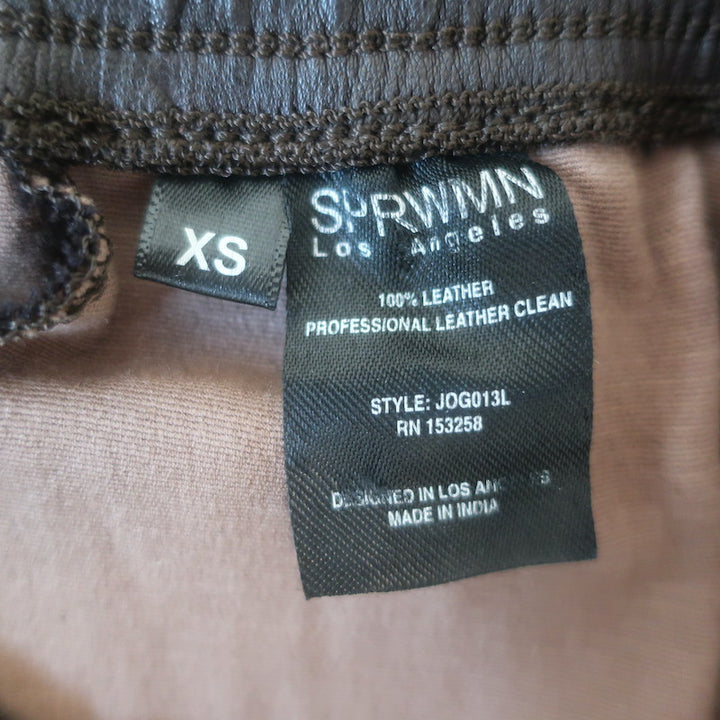 SPRWMN Leather Drawstring Joggers Dark Brown Size Extra Small