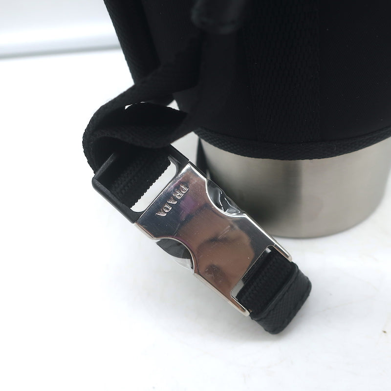 Prada Re-Nylon &amp; Stainless Steel Travel Mug Set Black/Silver 450ml NEW