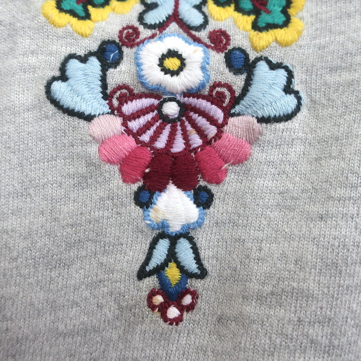 THE GREAT Floral Embroidered College Sweatshirt Heather Gray Size 2