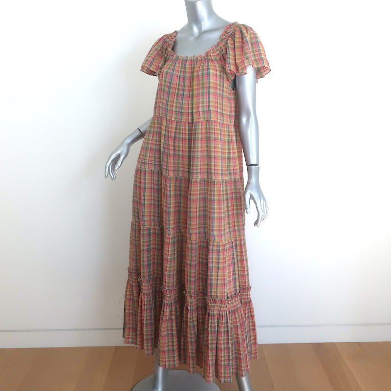 nightingale plaid midi dress THE GREAT The Nightingale Plaid Maxi Dress Multicolor Cotton Size 1 – Celebrity Owned