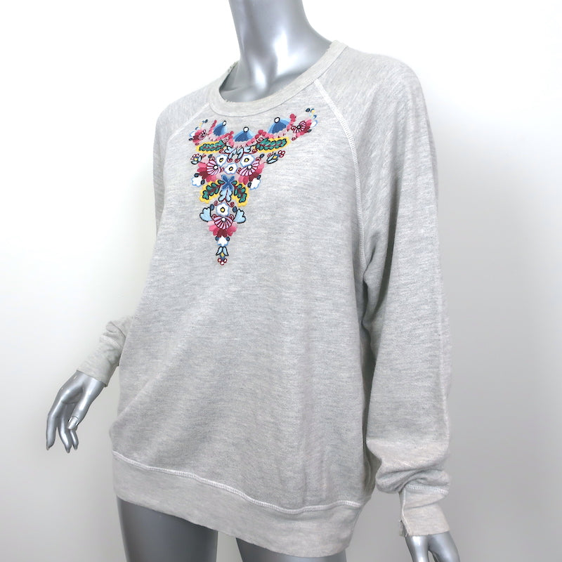 THE GREAT Floral Embroidered College Sweatshirt Heather Gray Size 2