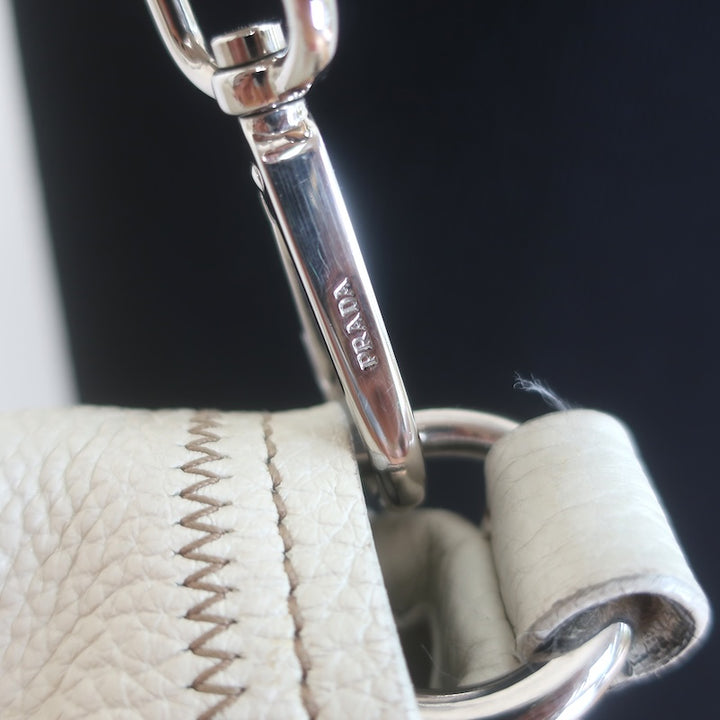 Prada Vitello Daino Pushlock Flap Bag Cream Grained Leather