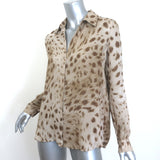L'Agence Nina Button Down Blouse Beige Leopard Print Chiffon Size Extra Small