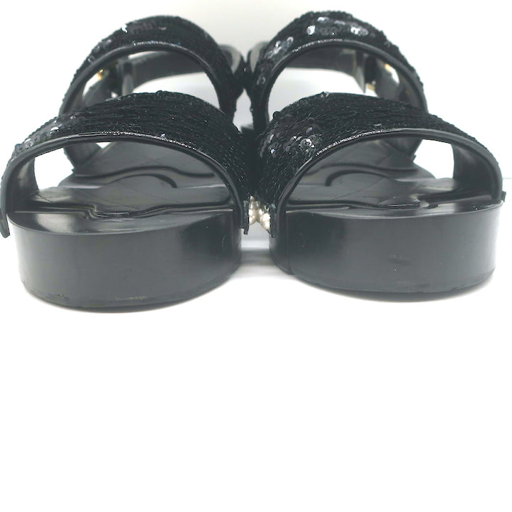 Chanel 16C Sequin Slingback Sandals Black Size 38.5